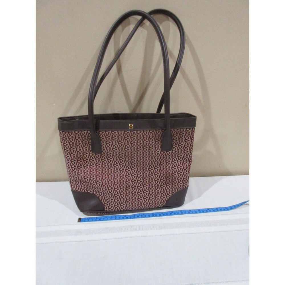 Eitenne Aigner Logo Tote Purse Handbag Burgundy Leather and canvas